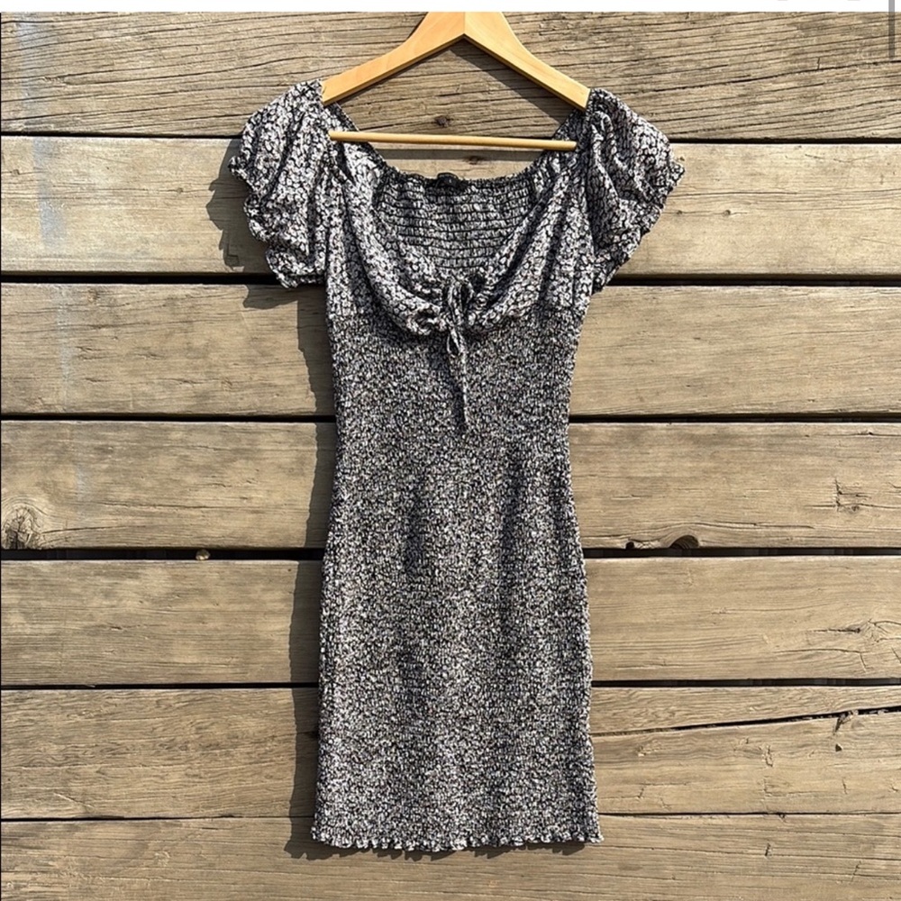 Papermoon Black and White Textured Mini Dress Smocked